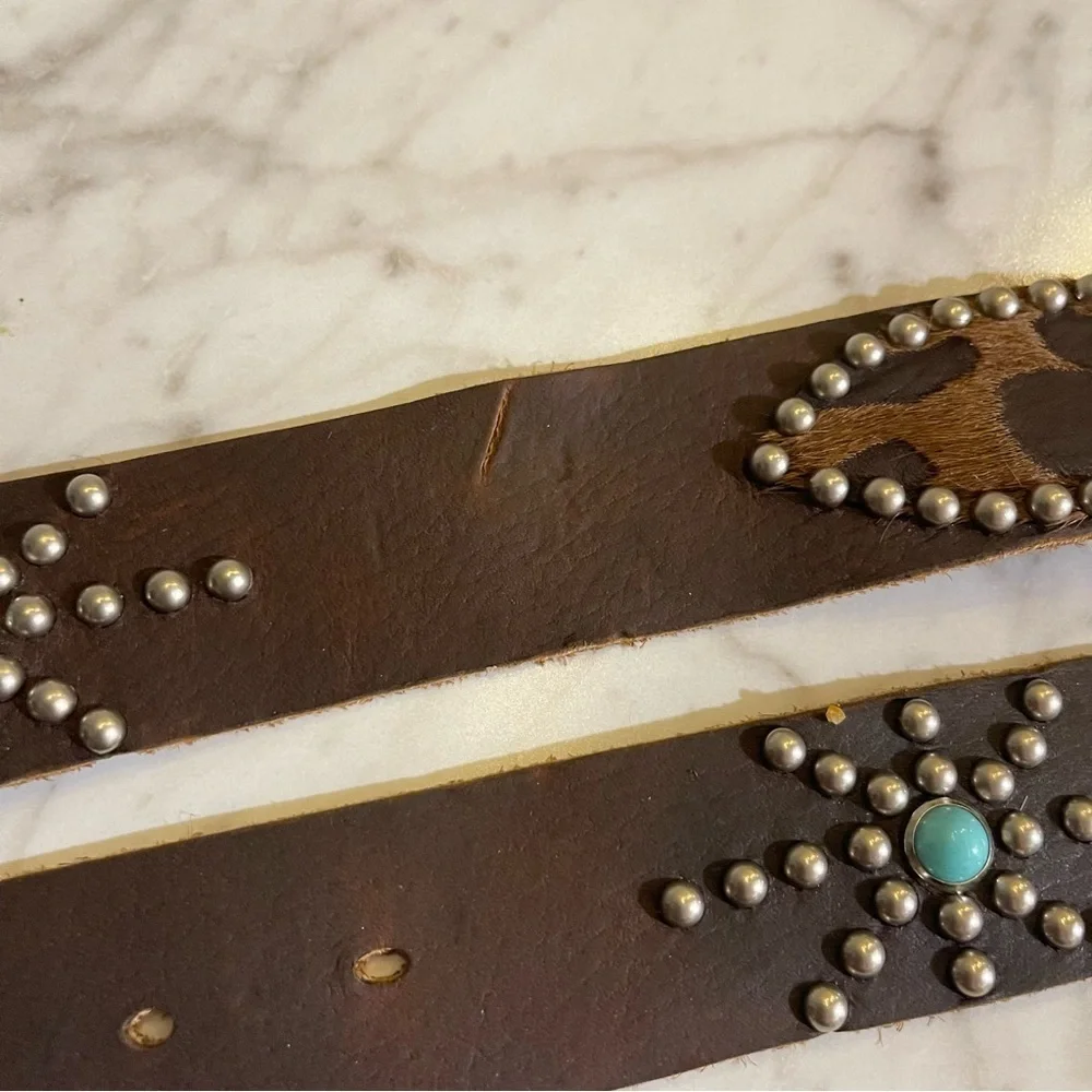 Leatherock Soft Genuine 100% Leather Turquoise studded belt